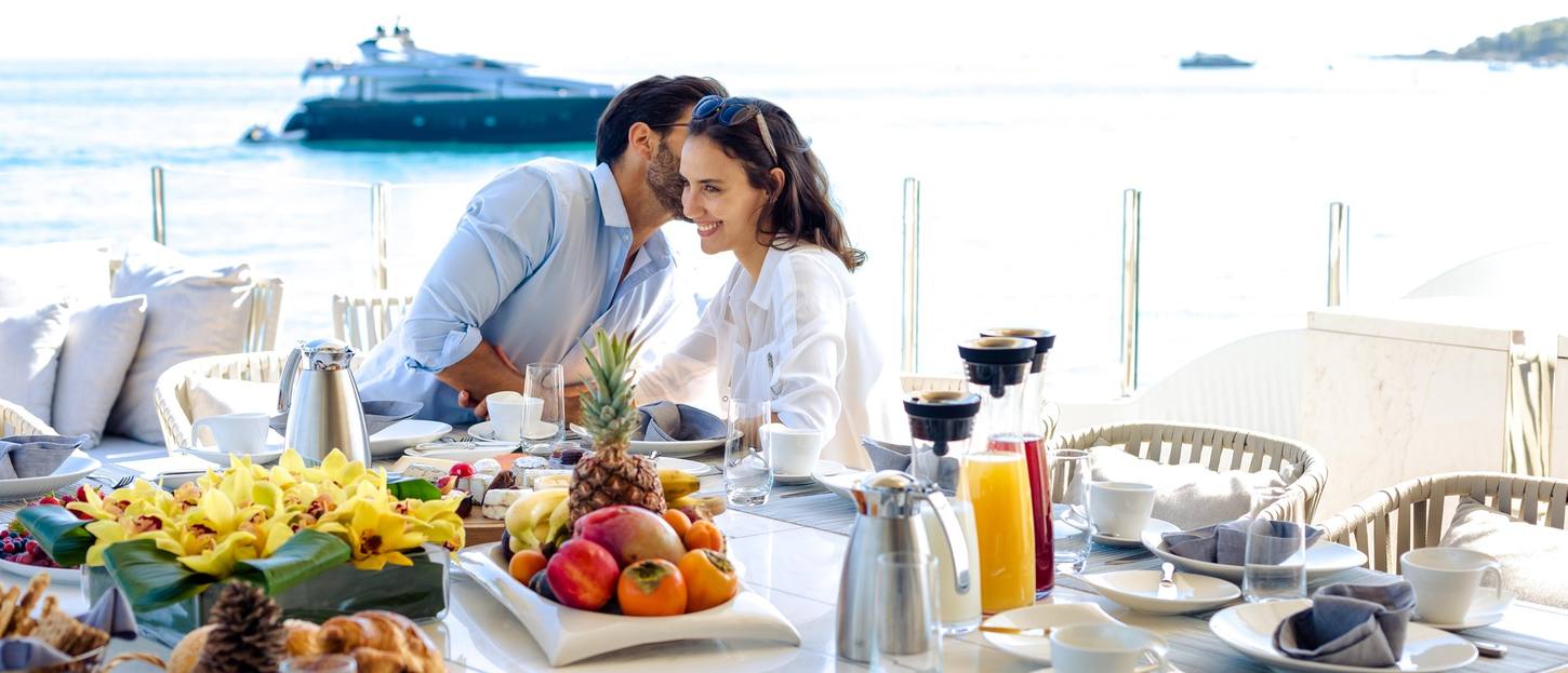 Private yacht dining table set for an intimate meal on deck