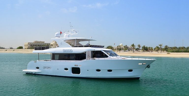 Evening cruise view from 75ft yacht deck – yacht rental Dubai by Mala Yachts