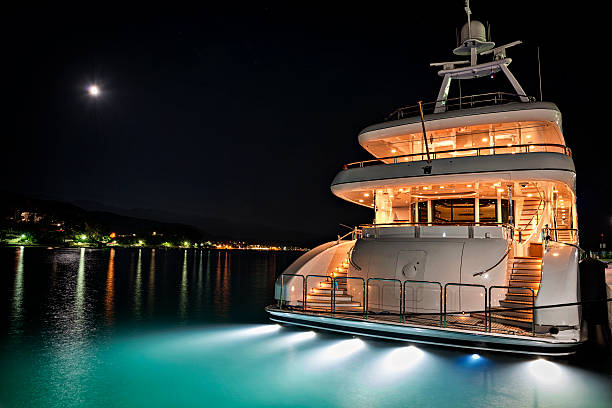 Luxury overnight yacht in marina 