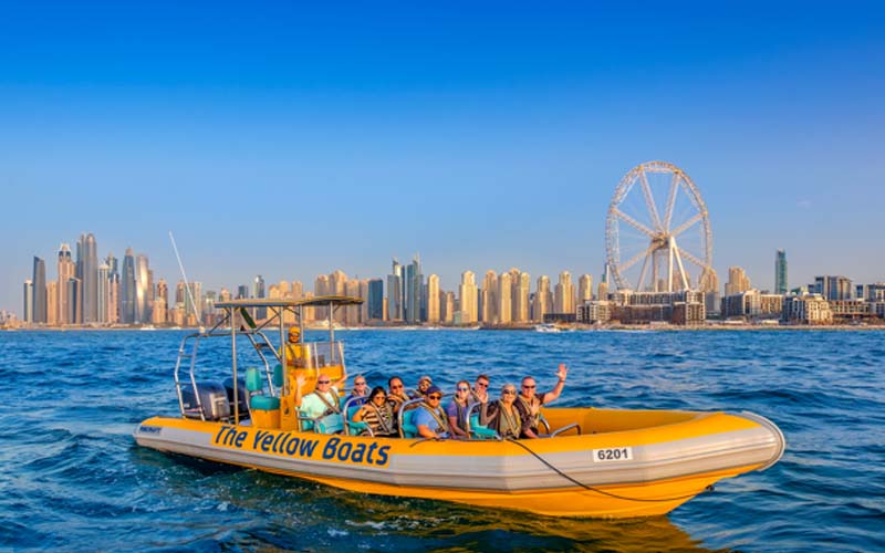 Yellow banana boat in Dubai Sea
