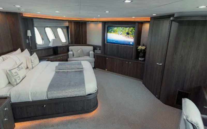 VIP bedroom with soft lighting and elegant décor on Matrix Yacht