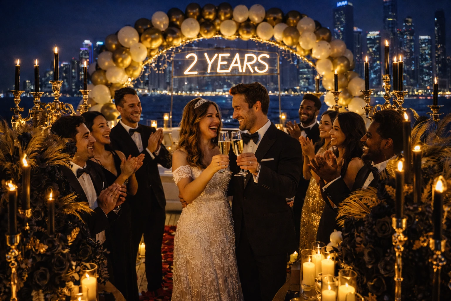 Couple Wedding Anniversary Celebration On Yacht
